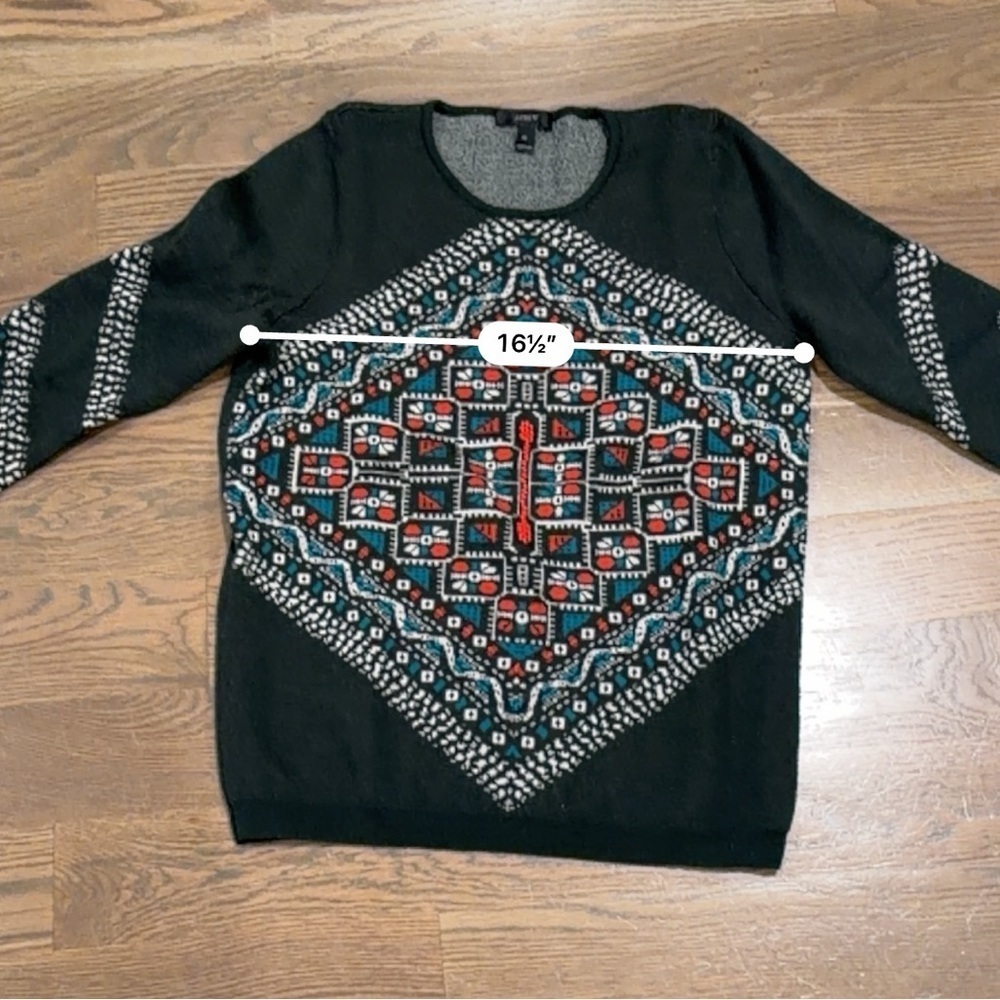 J.Crew 100% Merino Wool Fair Isle Nordic Sweater Black Red Ivory M geometric - Picture 5 of 7